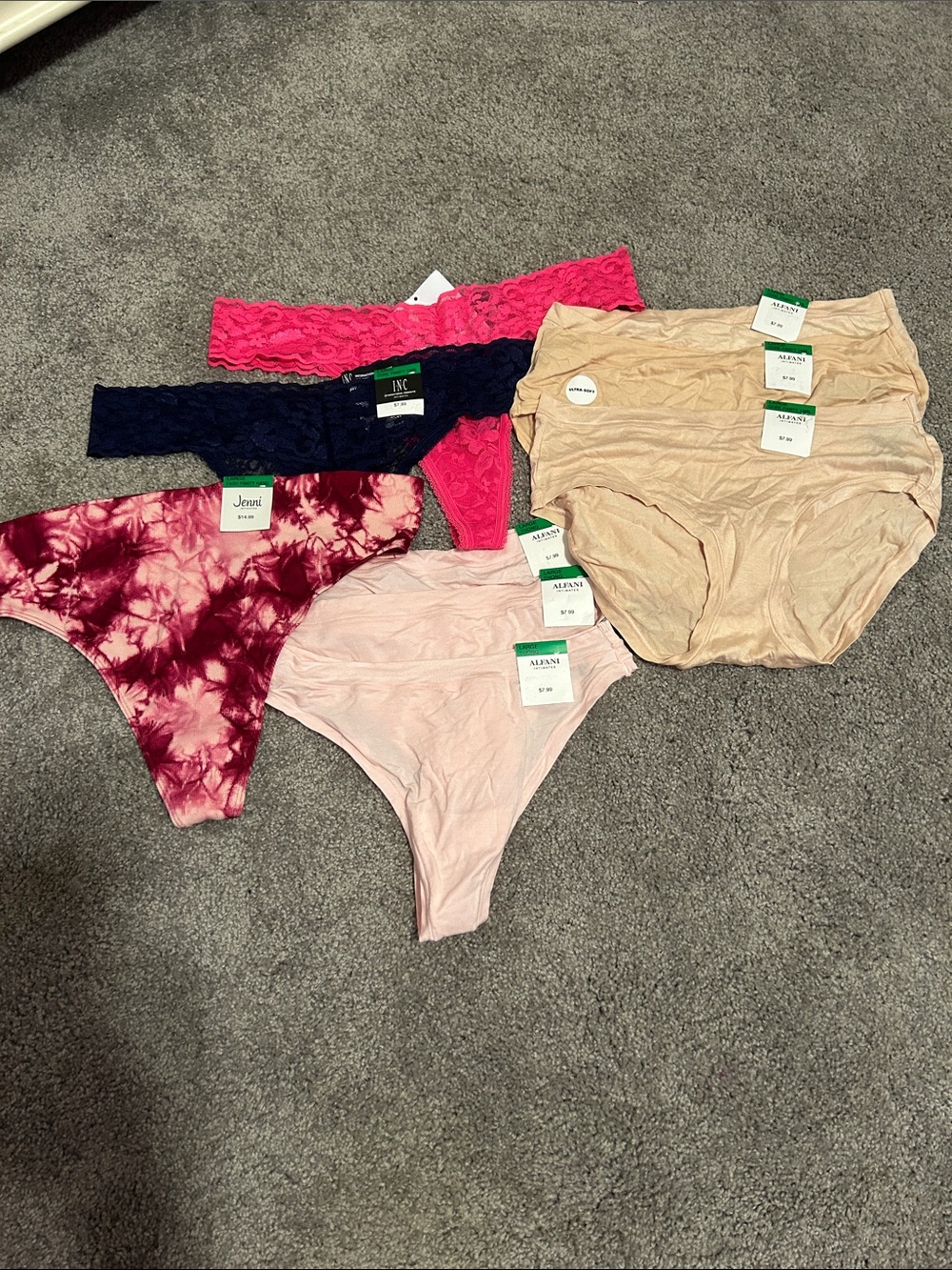 Mixed Women's Thong & Bikini Pack - Pink, Nude, Navy, Burgundy - NWT